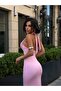 Women's Pink Halter Neck Back Slit Maxi Dress Dcf287 - 4
