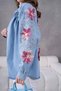 Women's Tulle Floral Embroidered Denim Kimono Jacket - 6
