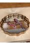 Tray with Wooden and Mirror Details, Pink Bird Pattern, Round Model, Medium Size, Antique Color, Diameter 35 cm - 7