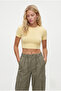 Women's New Serra 100% Cotton Butter Yellow Crop Top - 4