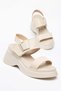 Women's Wedge Heeled Sandals Beige Thick Straps with Buckle and Velcro - 4
