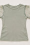 Girls T-Shirt with Embroidered Mesh Puff Sleeves - 4