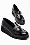 Large Size Women's Flat Shoes with Black Patent Leather Buckle and Stitching - 3