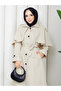 Cape-Covered Buttoned Belted Hijab Trench Coat Rc3142 - 6