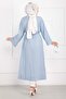 Gold Buttoned Lace-Up Long Kimono Baby Blue - 6