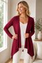 Women's Long Sleeve Asymmetrical Cut Draped Loose Comfortable Fit Stylish Burgundy Cardigan - 7