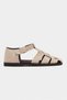 Marcel Beige Suede Leather Buckle Detail Flat Sole Women's Sandals - 5