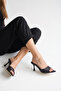 Black Polka Dot Women's Heeled Slippers 9 cm Satin Thin Heel Stylish Event Shoes - 2