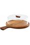 Acacia Wood Serving Board with Clear Acrylic Cover 44 cm for Pizza, Cake, Cheese, Cupcakes and Pastries, Round Paddle Board with Handle - 2