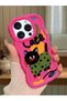 iPhone 15 Pro Max Compatible Case with Camera Protector Red Silicone Couple Phone Case Cat Pattern