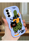 Samsung Galaxy A17 Compatible Case Camera Protector Blue Silicone Couple Phone Case Cat Pattern