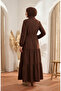Hakim Collar Buttoned Layered Hijab Dress 0336-02 Brown - 5