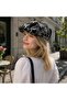 Women's Floral Embroidered Linen Cap Hat Black and White Summer Lightweight and Stylish Cap Hat - 4