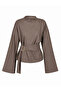 Women's Half Turtleneck Draped Belt Buckle Spanish Sleeve Blouse 224