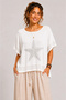 Women's White Linen Sequin Star Detailed Bohemian Loose Mercerized Blouse Openwork Comfortable Fit Pinterest - 2