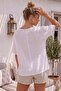 White Pool Collar Short Sleeve Sequined Sleeves and Hem with Mesh Detail Star Appliqué Woven Blouse 63 68 - 8