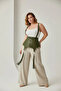 Plus Size Khaki Women's Belted Corset with Cutouts, Shoulder Straps and Tassel Detail - 2