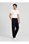 Men's Navy Blue Relax Fit Lace-Up Baggy Trousers - 7
