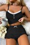Lace Strap Crop Top and Ruffle Hem Mini Shorts Pajama Set