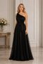Women's One-Shoulder Glitter Belted Shiny Lined Lycra Flexible Elegant Stylish Black Long Evening Dress