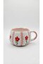 Handmade Cream Shiny Pink Bubble Mug with Red Daisy Design - Handcrafted Gift Mug - 2