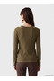 Brown U-Neck Double Layered Ribbed Blouse - 4
