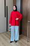 Women's Slit Detail Crew Neck Tunic Red - 2