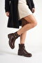 S240 Women's Crocodile Patterned Serrated Thick Sole Zippered Buckle Ankle Boots - 3