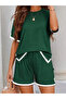 Women's Short Sleeve Crew Neck Stripe Detailed Viscose Two-Thread Blouse and Short Shorts Two-Piece Set