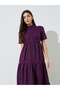 Purple Lace Trim Short Sleeves Shirt Maxi Dress - 2