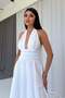 Neck Tie Detail Linen Draped Dress - White - 4