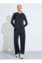 Black Loose Fit Thumbhole Detail Top And Straight Pants Set