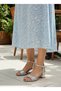 Thick Short 5 cm Heel Silvery Single Strap Women's Evening Dress Shoes - 3