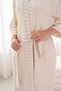 Women's Linen Cotton Long Cream Kimono - Belted Below the Knee Summer Beach Dress, Oversize - 3