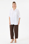 Women's White Italian Judge Collar Foldable Sleeve Sequined Oversize Viscose Shirt Size 40 - 44 - 6
