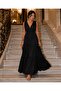 Women's Double-Breasted V-Neck, V-Back, Elastic Waist, Layered, Loose Summer Maxi Dress - 4