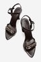 Women's Stoned Single-Heeled Sandals Brown Crinkled - 8