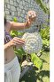 Çnt006 Gold Ring Handle Flower Motif Knitted Clutch Bag - 2