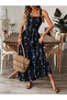 Women's Strappy Square Neck Patterned Long Jersey Dress with Bow Tie Detail on the Back - 4