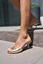 Vaso Women's Gold Genuine Leather Single Strap Heel Slippers - 4