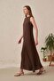 Coffee-Color Sleeveless A-Line 100% Linen Dress - 3