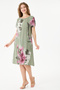 Khaki Italian Floral and Batik Patterned Dress with Double Side Pockets Size 38 - 44 - 2