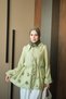 Women's Shirt Collar Sequin Detail Waist Tie Zippered Modal Jacket Pistachio Green