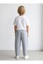100% Cotton Boys' Set Blue and White Striped Muslin Carrot Pants + Ecru Combed Cotton T-Shirt - 6