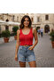 Women's Knitwear Thick Straps Red Color Crop Tshirt Bb2745 - 5