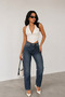 Women's Green Tint Washed Stone Detailed Boyfriend Mom Jeans Denim Trousers