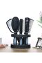 Hair Care Comb Set |   Blow-Dry Comb + Padded Comb + Mirror + Stand 5-Piece Styling Set - 3