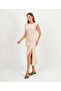 Beige Shoulder Detailed Waist Gathered Slit Double Fabric Midi Dress Tns-9002 - 4