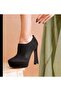 Black Suede Leather Platform Heeled Shoes - 2