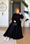 Women's Tie-Up Scallop Lace Black Hijab Shirt Dress - 3